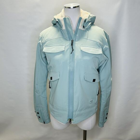 Mountain Hardwear Jacket Womens Medium Blue Hooded Fleece Lined Winter Coat NWOT - Picture 1 of 16